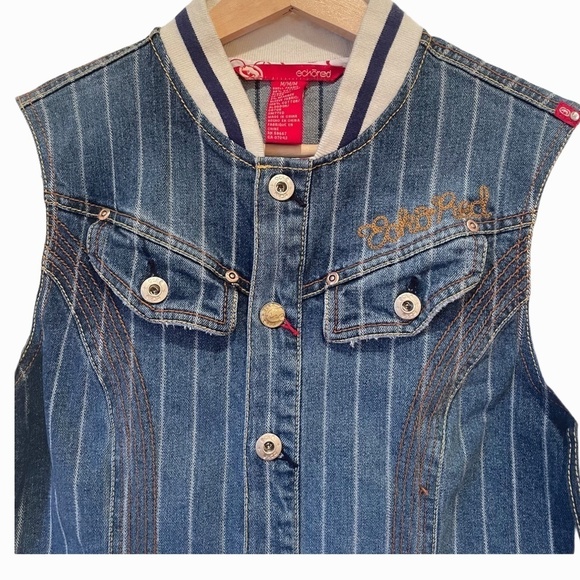 Eckored Ladies Striped Button Up Denim Jacket - Picture 2 of 9